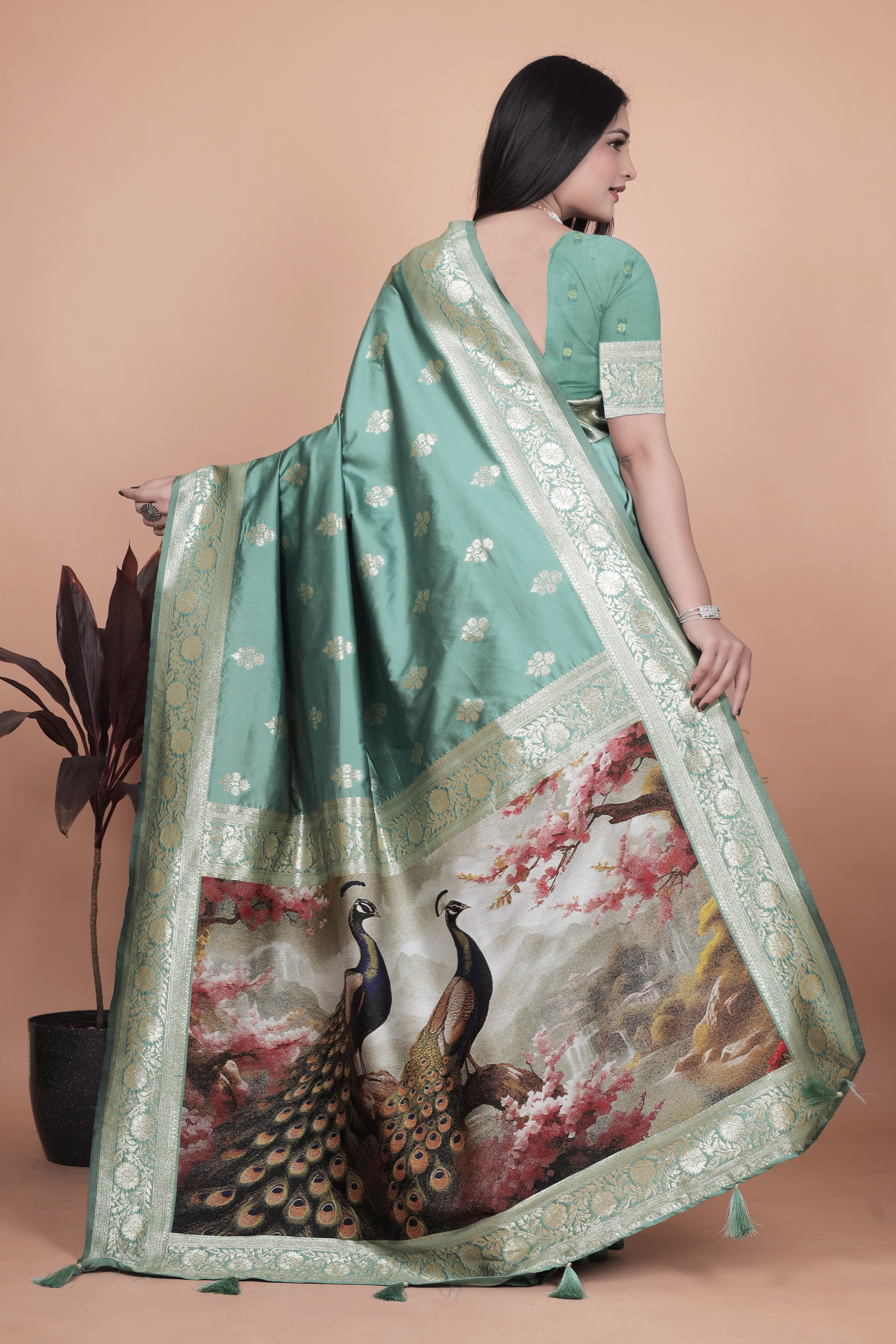 Royal Purple Banarasi Silk Saree with Peacock Pallu Design